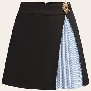 Commense Black Mini Skirt with Blue Striped Detail